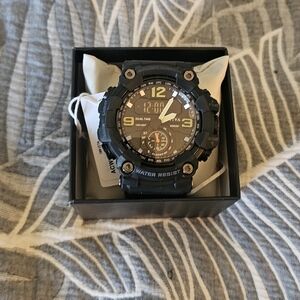 Rugged Dual-Time Black Men’s Sport Watch